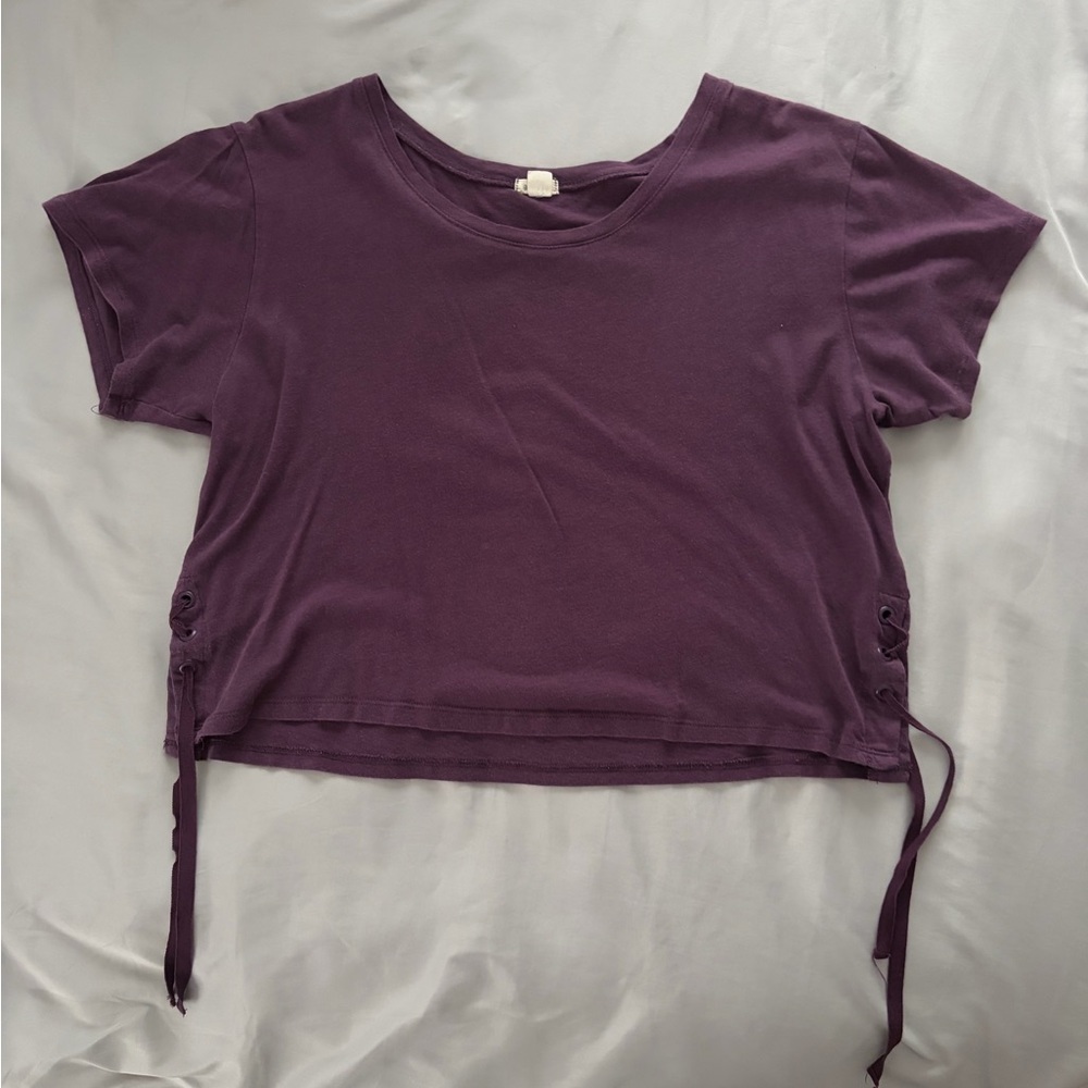 Garage Plum Short-Sleeve Lace-Up Crop Top